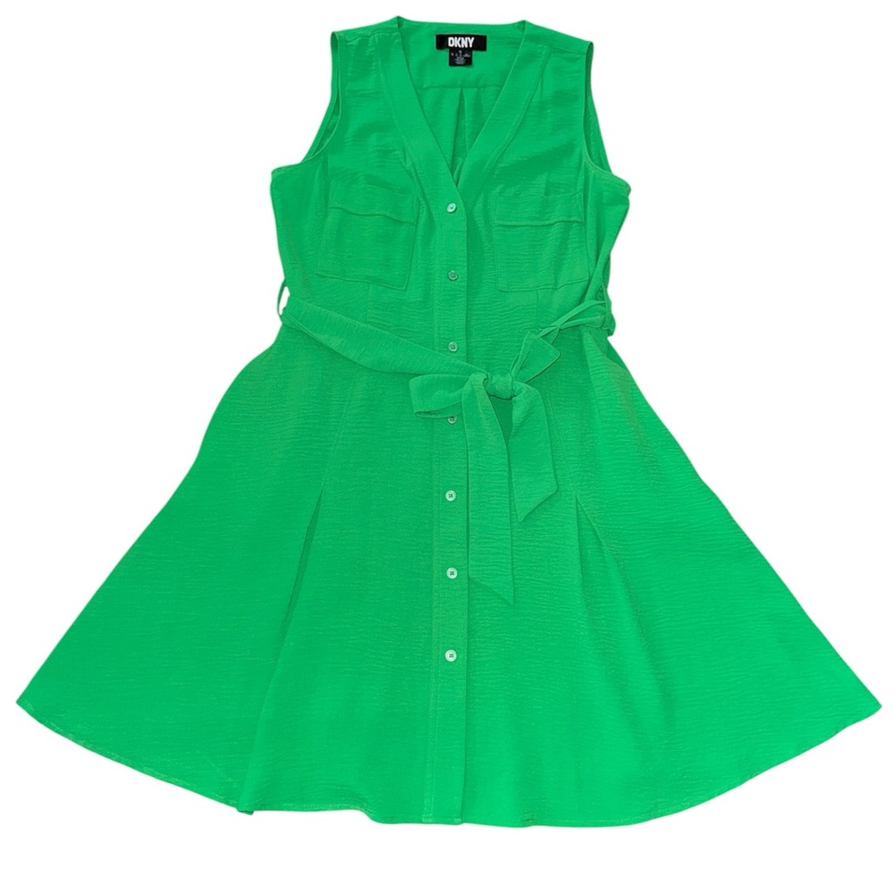 DKNY Vibrant Green V-Neck Mini Dress-HAS POCKETS!!! - Picture 5 of 8